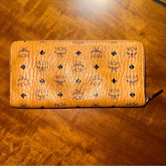 MCM Handbags - MCM Visetos Original Zip-Around Wallet Large Cognac Tan